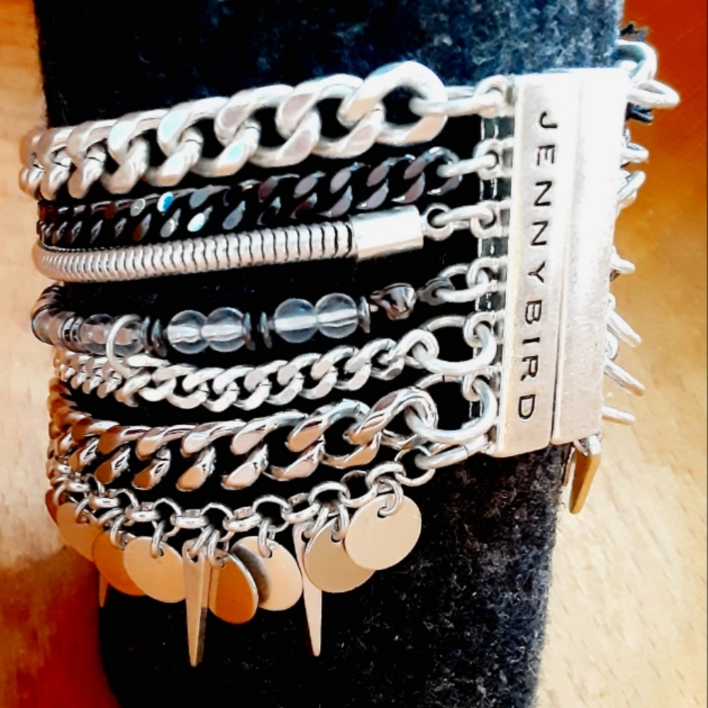 Jenny Bird Multi Chain Dangle Magnetic Wide Silver Tone Bracelet